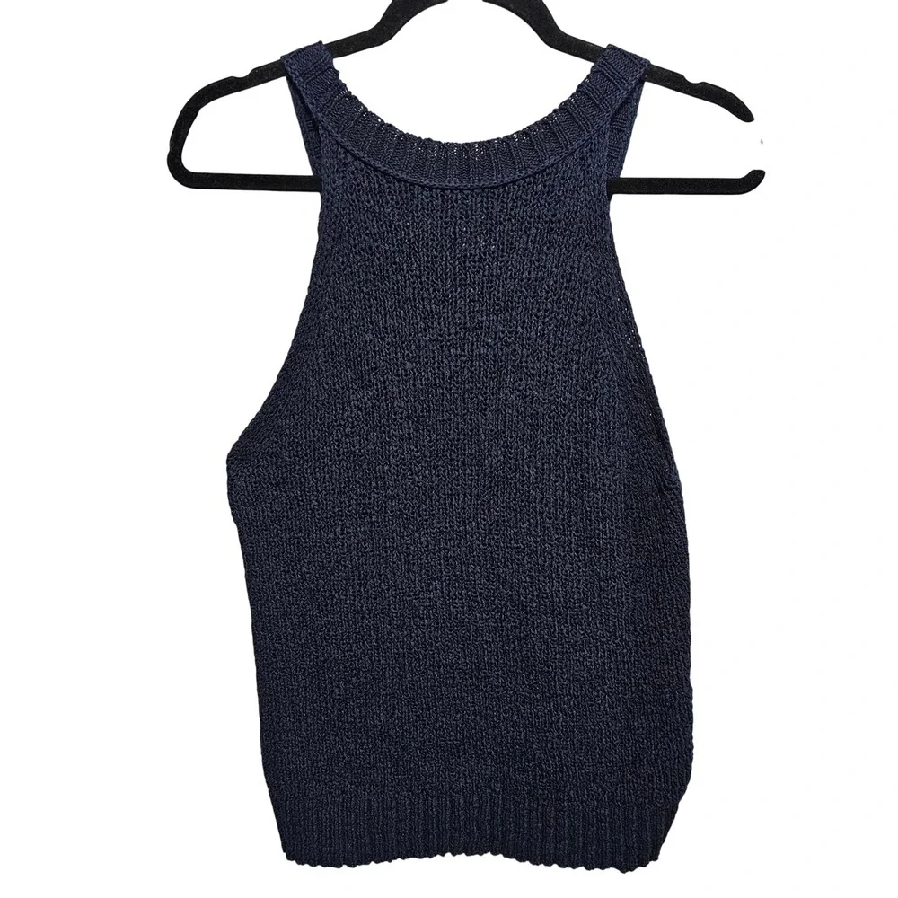 J.Crew Women's Navy Blue Cotton Sleeveless Round Neck Knit Top Size Medium‎